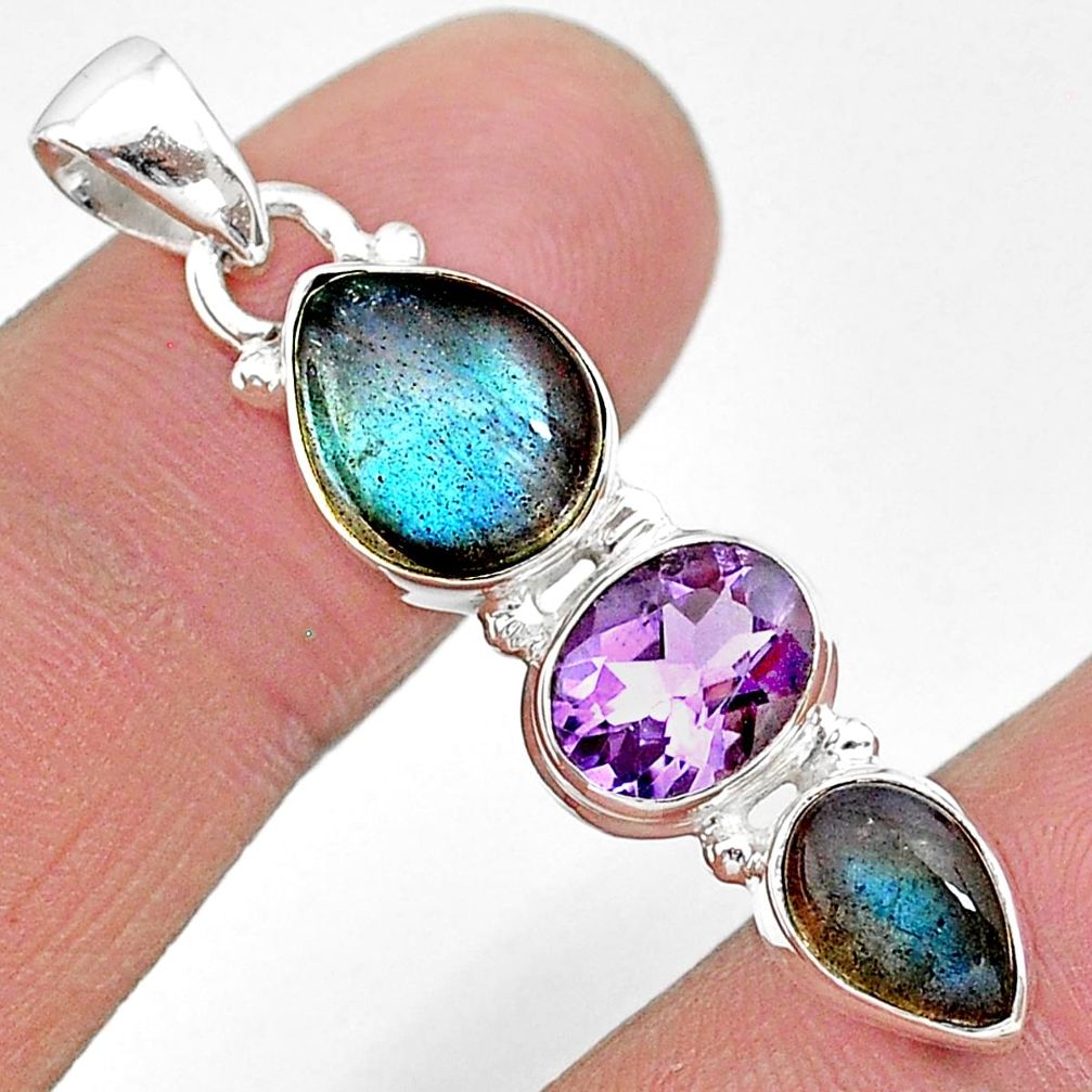 10.32cts natural blue labradorite amethyst 925 sterling silver pendant t18703