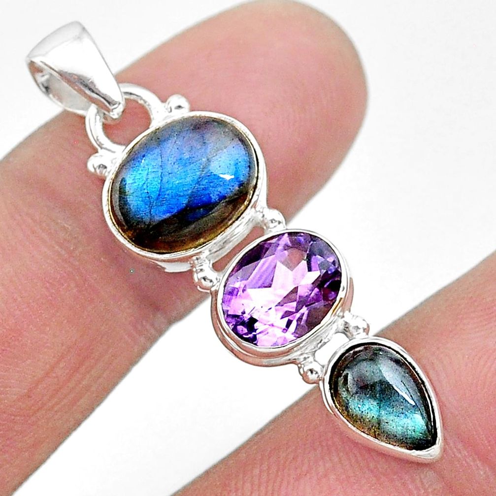 10.93cts natural blue labradorite amethyst 925 sterling silver pendant t18718