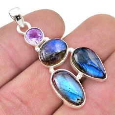 11.57cts natural blue labradorite amethyst 925 sterling silver pendant u49301