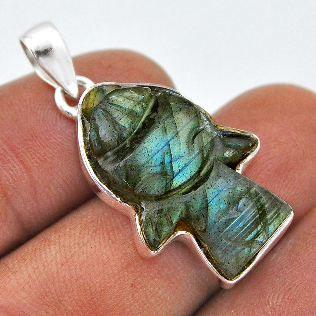 14.52cts natural blue labradorite carving angel fancy 925 silver pendant n45282
