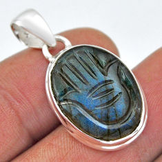 14.57cts natural blue labradorite carving hand of gods silver pendant n45286