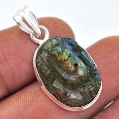 13.03cts natural blue labradorite carving lord ganesha 925 silver pendant n45294