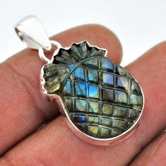 16.54cts natural blue labradorite carving pineapple 925 silver pendant n45292