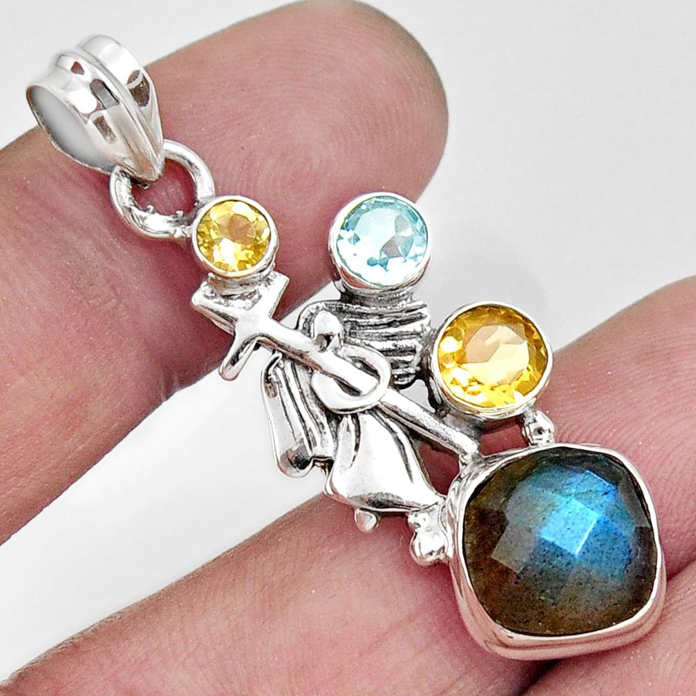 7.84cts natural blue labradorite citrine topaz 925 silver cross pendant d42520