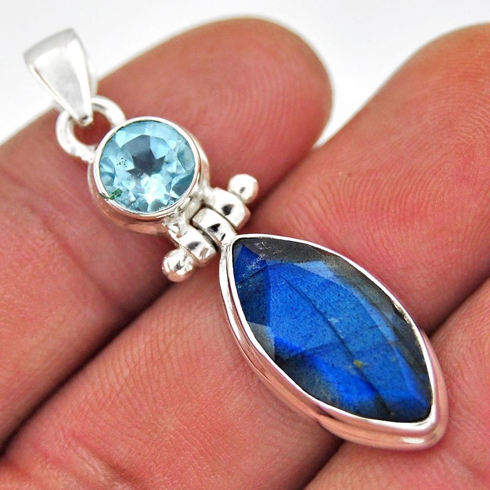 8.71cts natural blue labradorite marquise topaz sterling silver pendant n37898