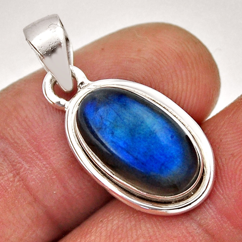 4.51cts natural blue labradorite oval 925 sterling silver pendant jewelry n41812