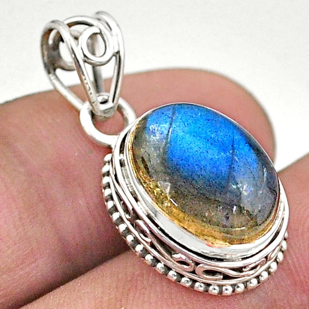 5.96cts natural blue labradorite oval 925 sterling silver pendant jewelry t46746