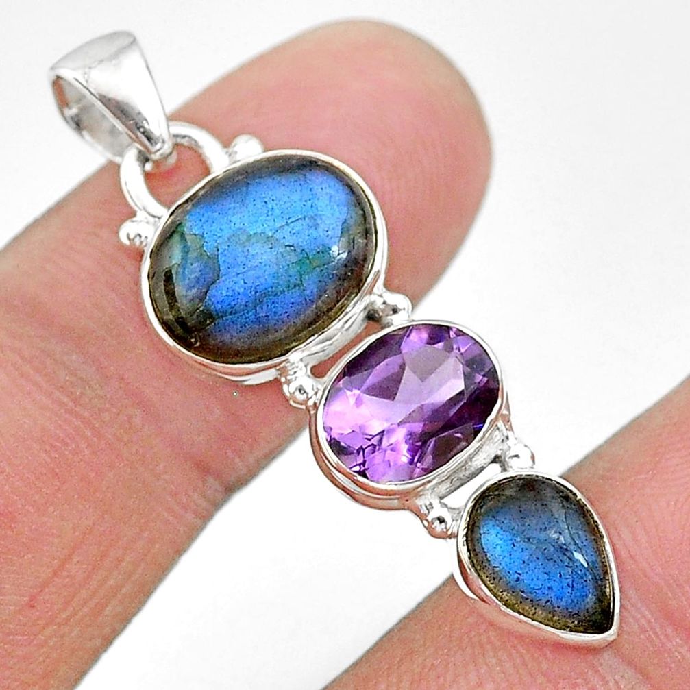 10.76cts natural blue labradorite oval amethyst 925 silver pendant t18706