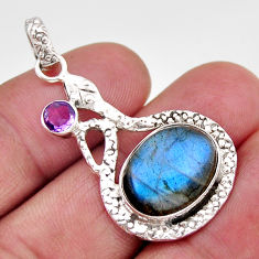 10.01cts natural blue labradorite oval amethyst 925 silver snake pendant y69559