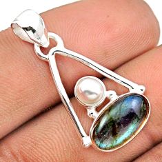 4.94cts natural blue labradorite oval pearl 925 sterling silver pendant u14079