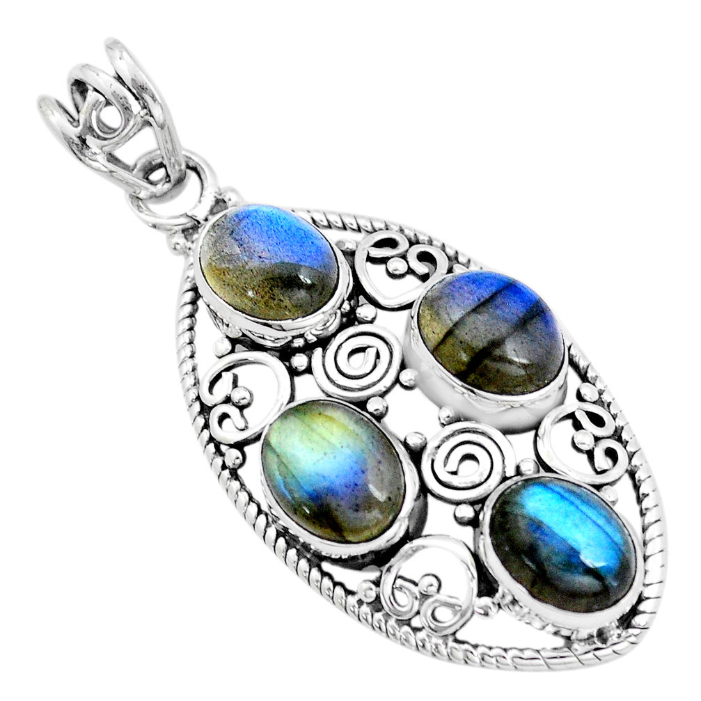 13.01cts natural blue labradorite oval sterling silver pendant jewelry u93662