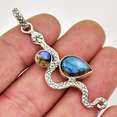 6.01cts natural blue labradorite pear 925 sterling silver snake pendant y26173