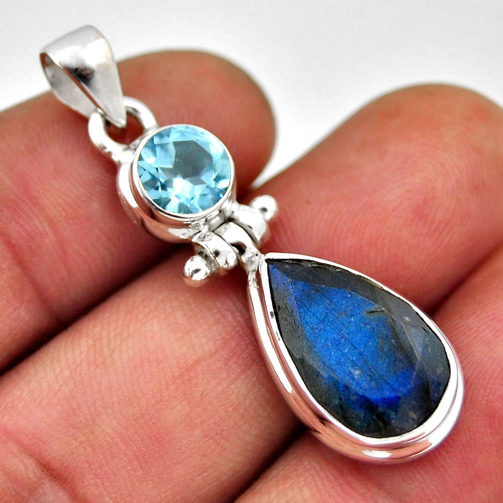8.14cts natural blue labradorite pear topaz 925 sterling silver pendant n37871