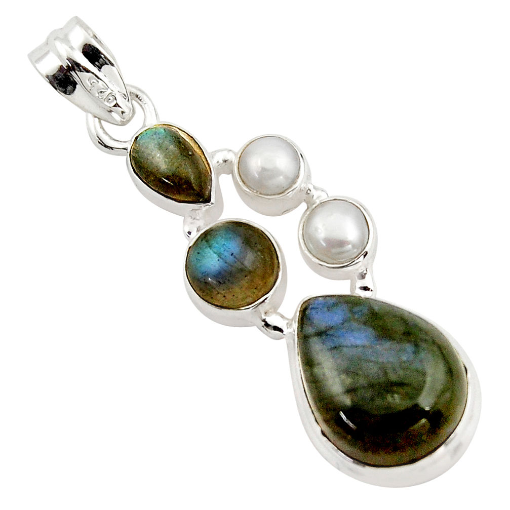 14.45cts natural blue labradorite pearl 925 sterling silver pendant r43089