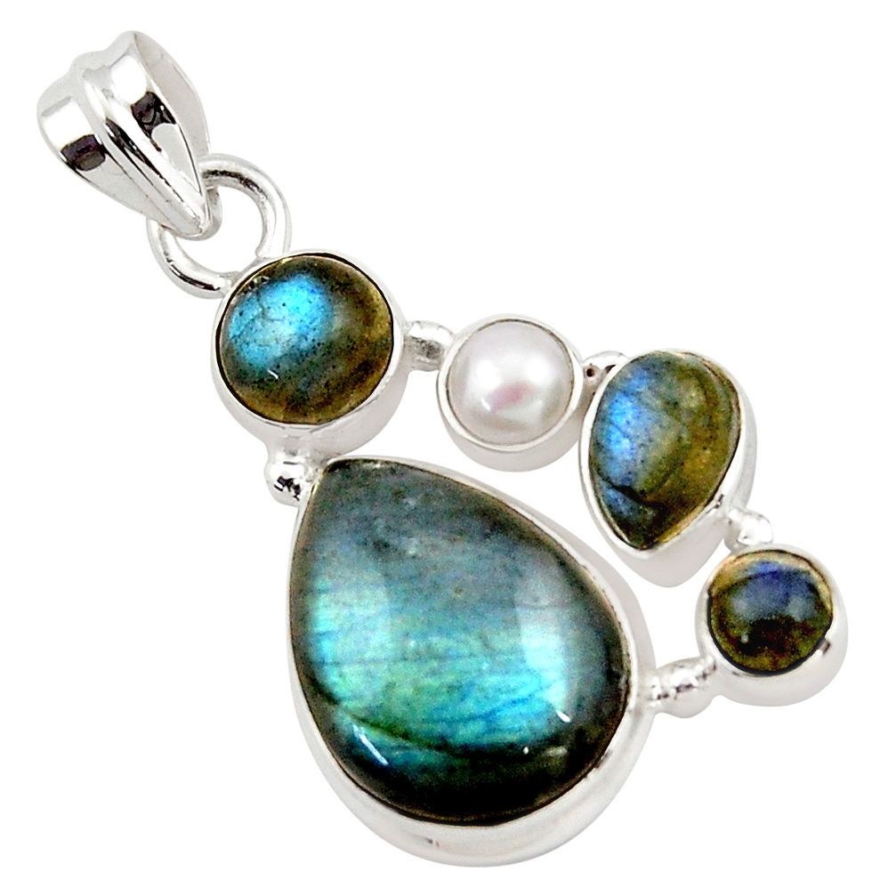 14.72cts natural blue labradorite pearl 925 sterling silver pendant r43090