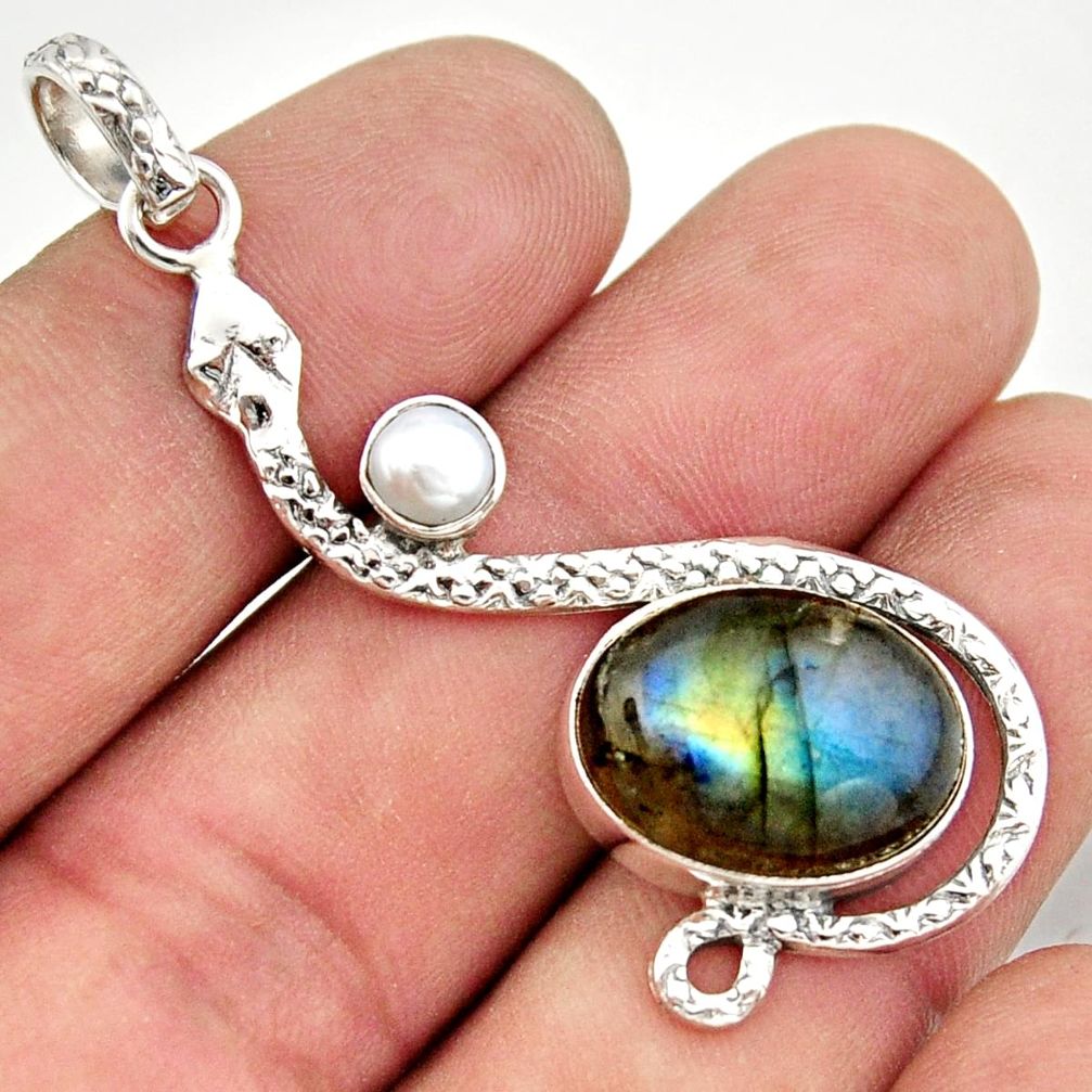 10.05cts natural blue labradorite pearl 925 sterling silver snake pendant d47287