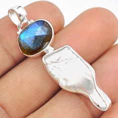 11.71cts sea life natural blue labradorite pearl fancy 925 sterling silver pendant u26056