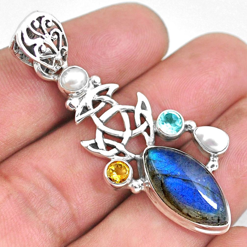  blue labradorite pearl topaz 925 sterling silver pendant p54616