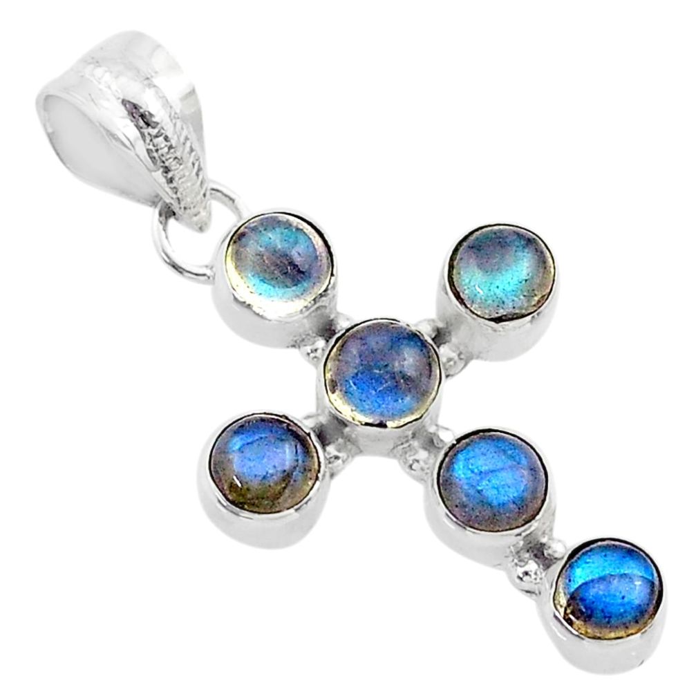 5.40cts natural blue labradorite round 925 silver holy cross pendant t52977