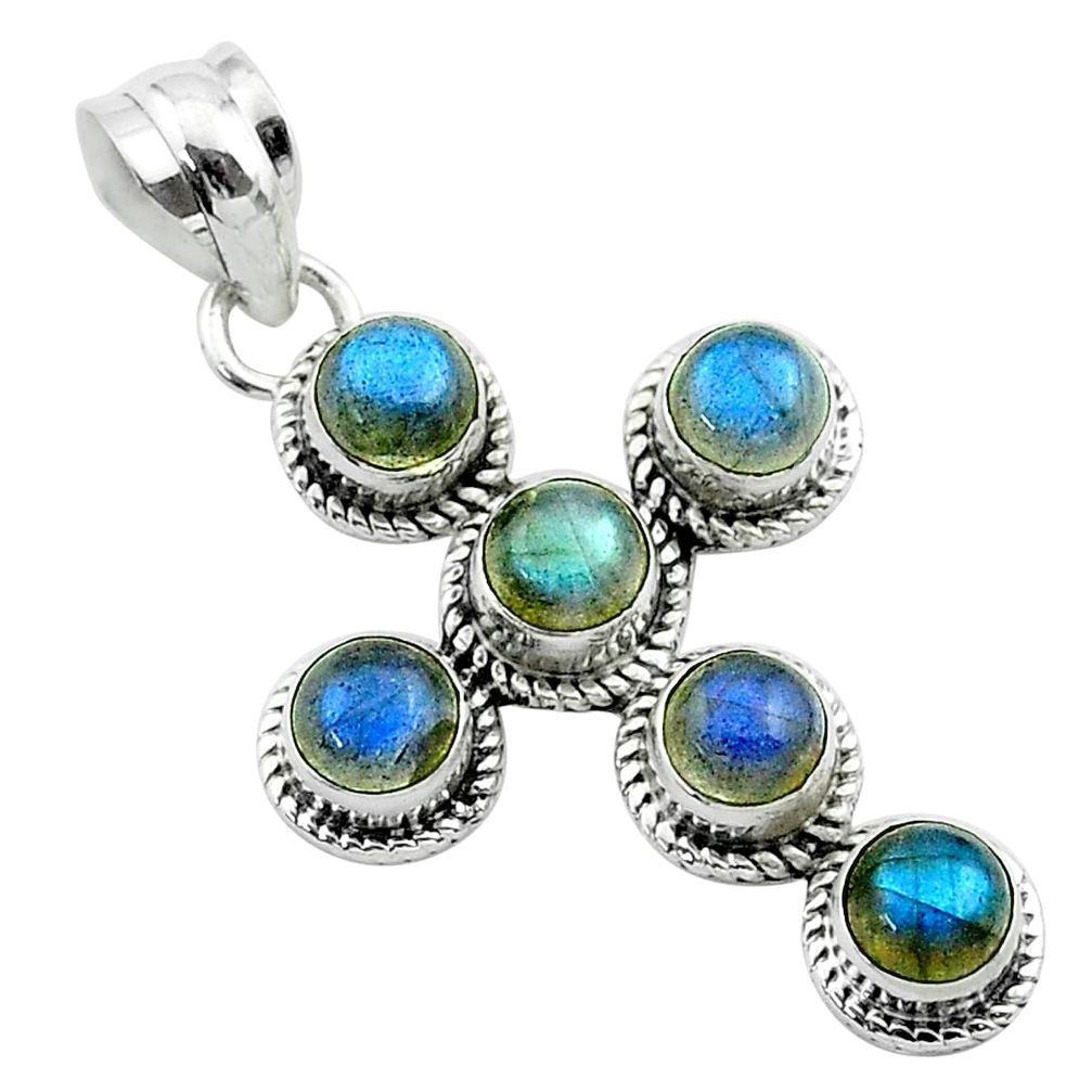 5.34cts natural blue labradorite round 925 sterling silver cross pendant t52986