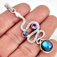 8.24cts natural blue labradorite round amethyst 925 silver snake pendant y80216