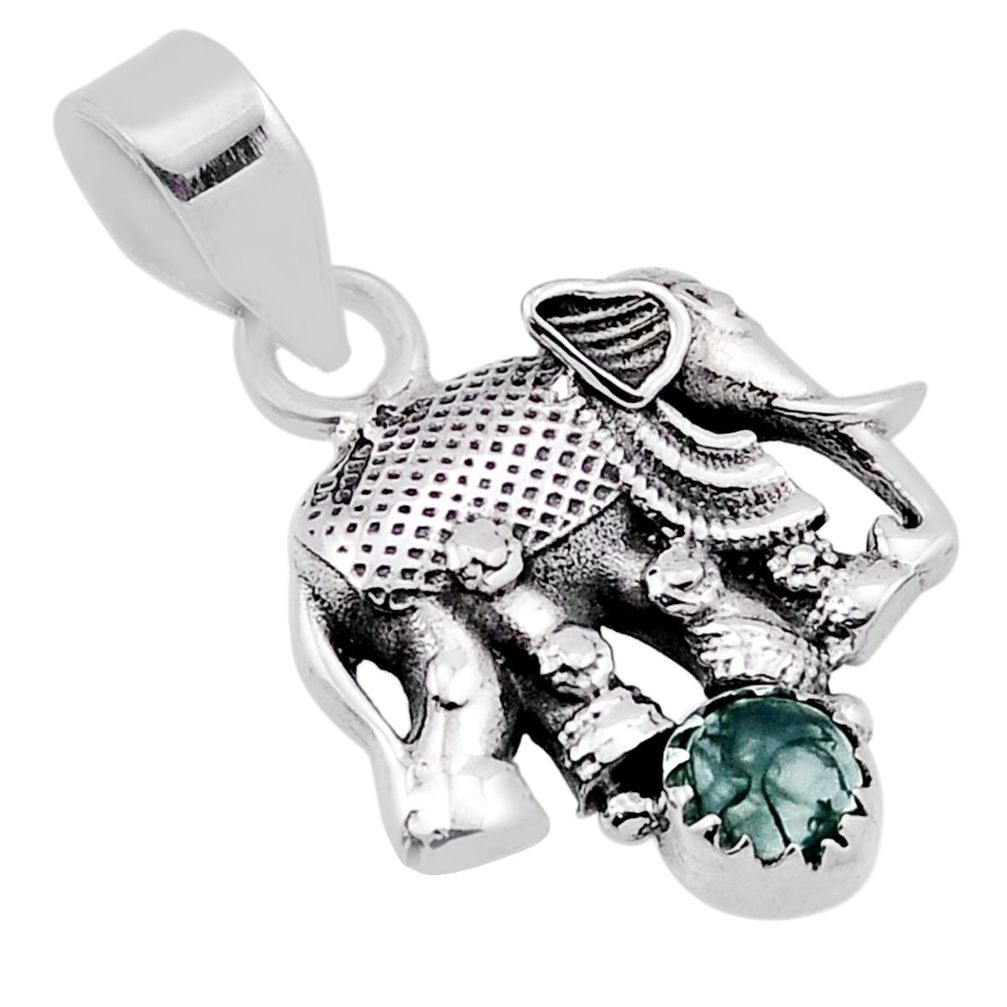 0.80cts natural blue labradorite round sterling silver elephant pendant n40364