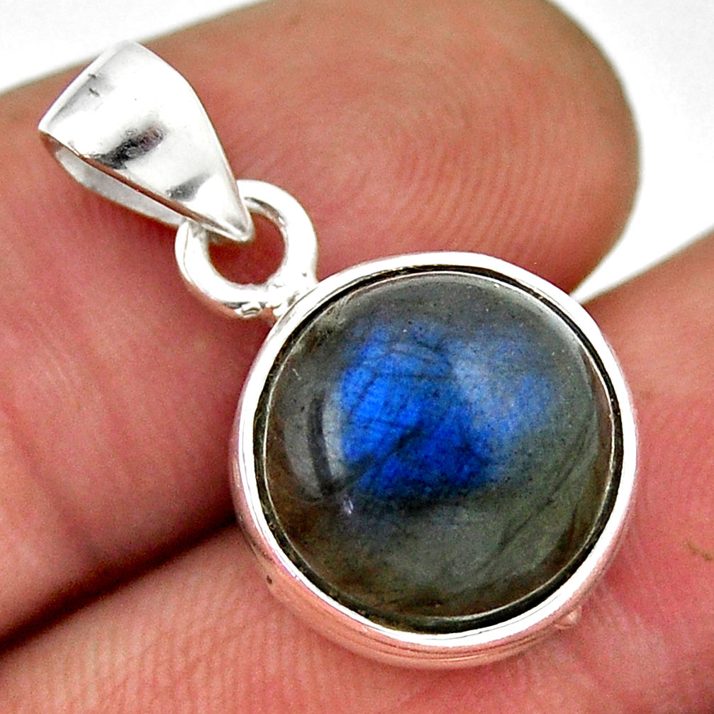5.89cts natural blue labradorite round sterling silver pendant jewelry n35333