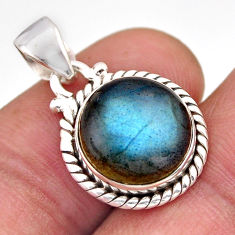 6.26cts natural blue labradorite round sterling silver pendant jewelry y93114