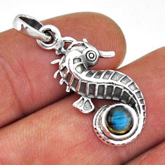 0.65cts natural blue labradorite round sterling silver seahorse pendant n45157