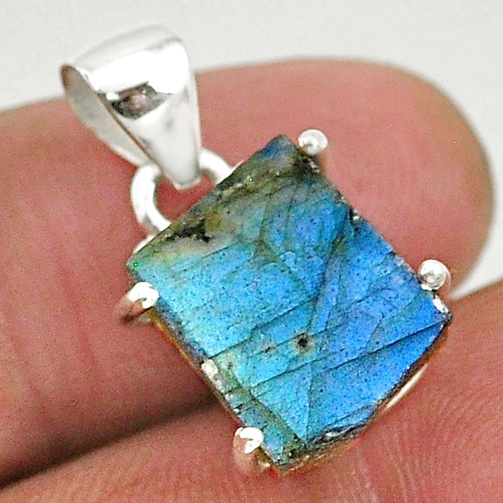 7.49cts natural blue labradorite slice 925 sterling silver pendant r95505