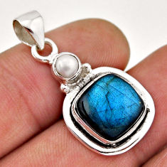 5.76cts natural blue labradorite white pearl 925 sterling silver pendant n41675