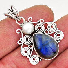 10.51cts natural blue labradorite white pearl 925 sterling silver pendant y18618
