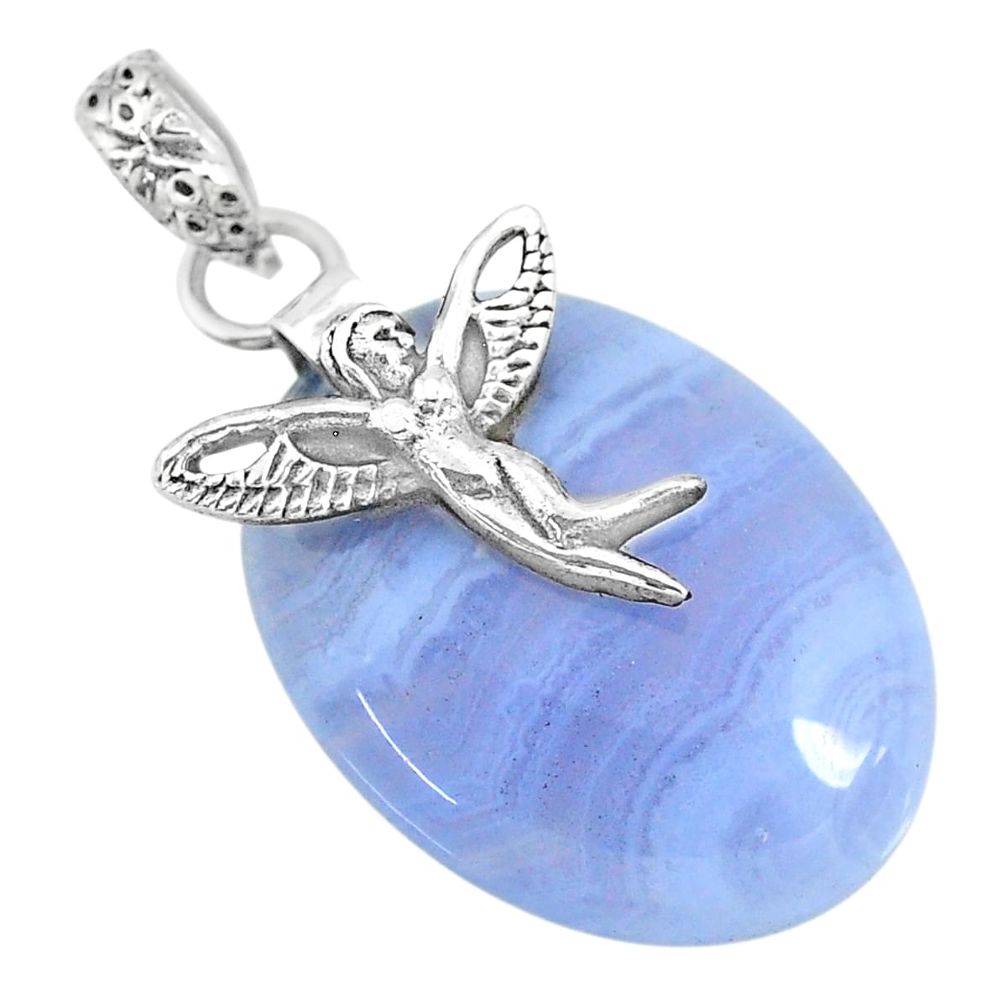 23.94cts natural blue lace agate 925 silver angel wings fairy pendant r90971