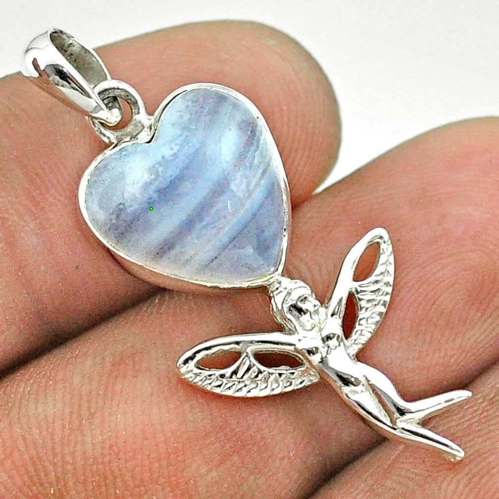 6.64cts natural blue lace agate 925 silver angel wings fairy pendant t55261