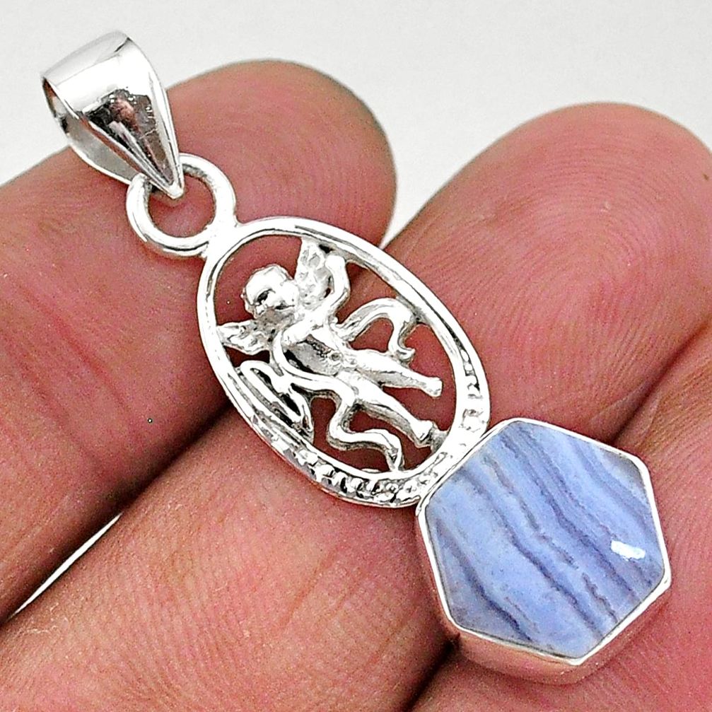 5.54cts natural blue lace agate 925 sterling silver angel pendant jewelry r96895