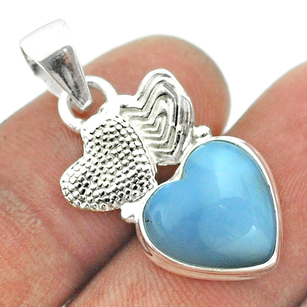 6.39cts natural blue lace agate 925 sterling silver couple hearts pendant t55446