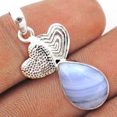 Valentine Gift 6.25cts natural blue lace agate 925 sterling silver couple hearts pendant t82746