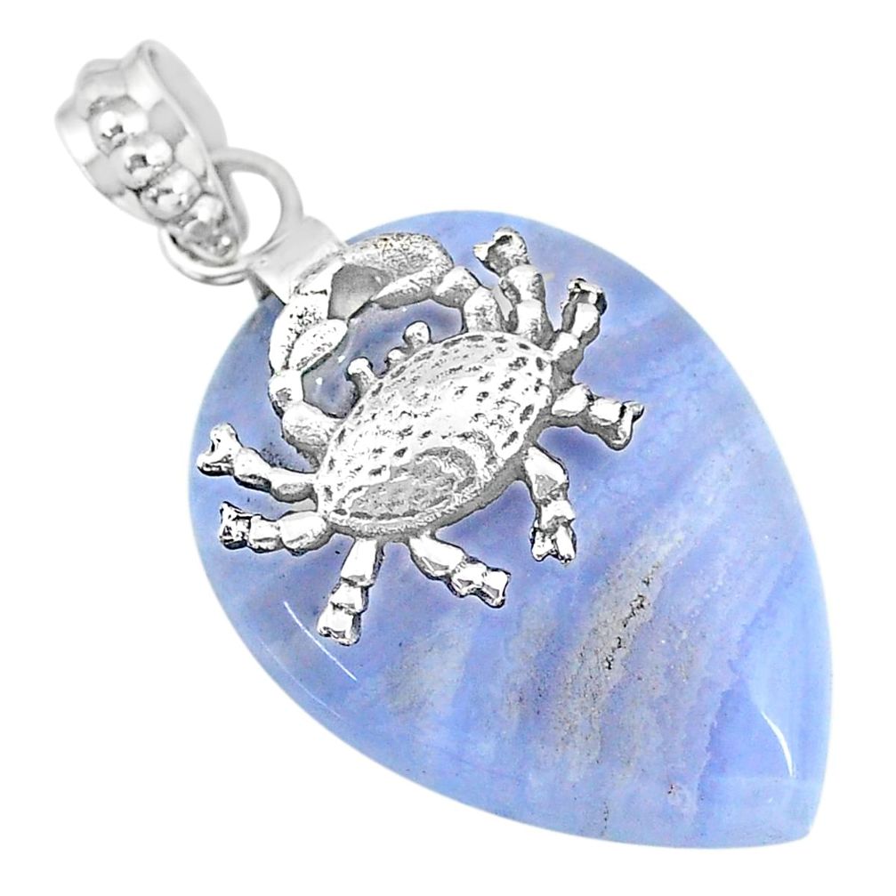 25.89cts natural blue lace agate 925 sterling silver crab pendant jewelry r90967