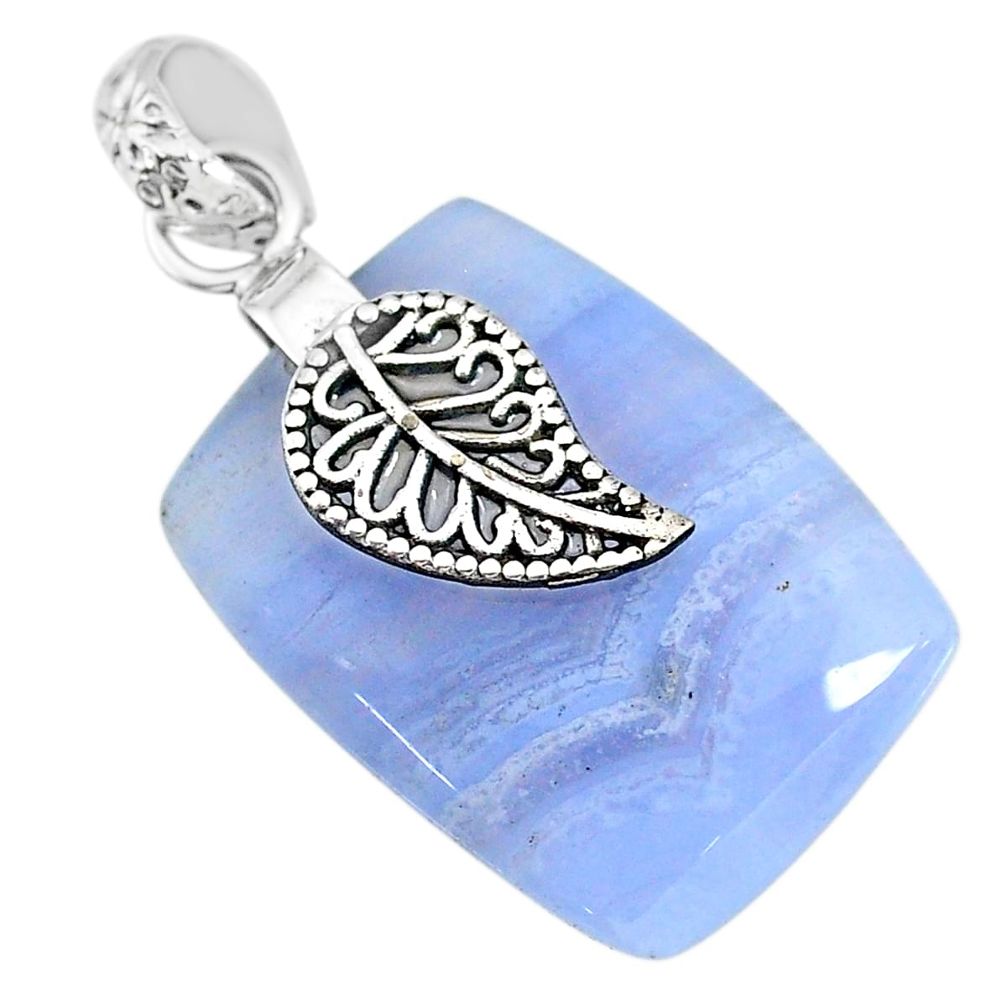 21.66cts natural blue lace agate 925 sterling silver deltoid leaf pendant r90972