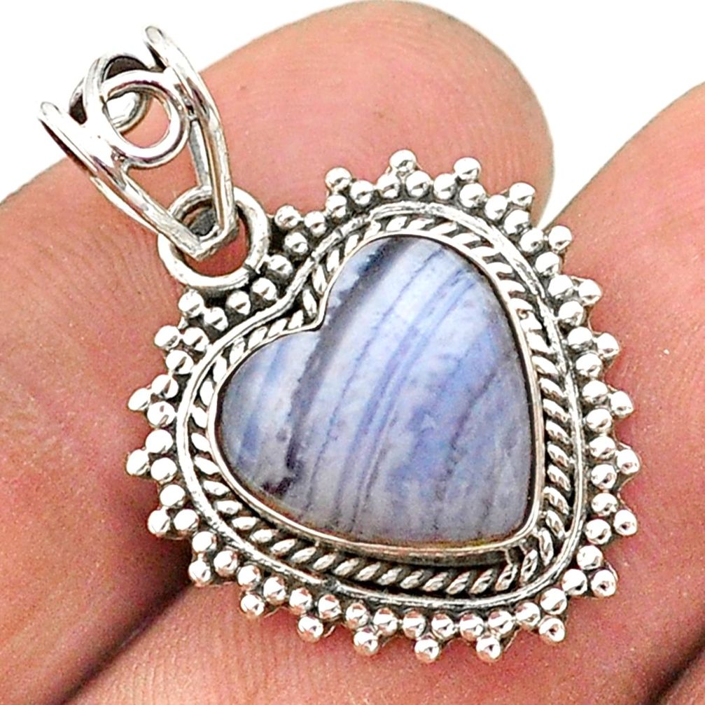 6.80cts natural blue lace agate 925 sterling silver heart pendant t63746