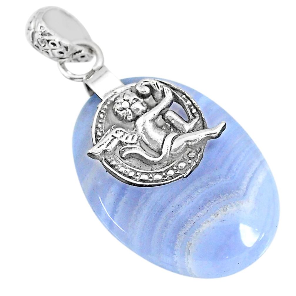 23.30cts natural blue lace agate 925 sterling silver pendant jewelry r90969