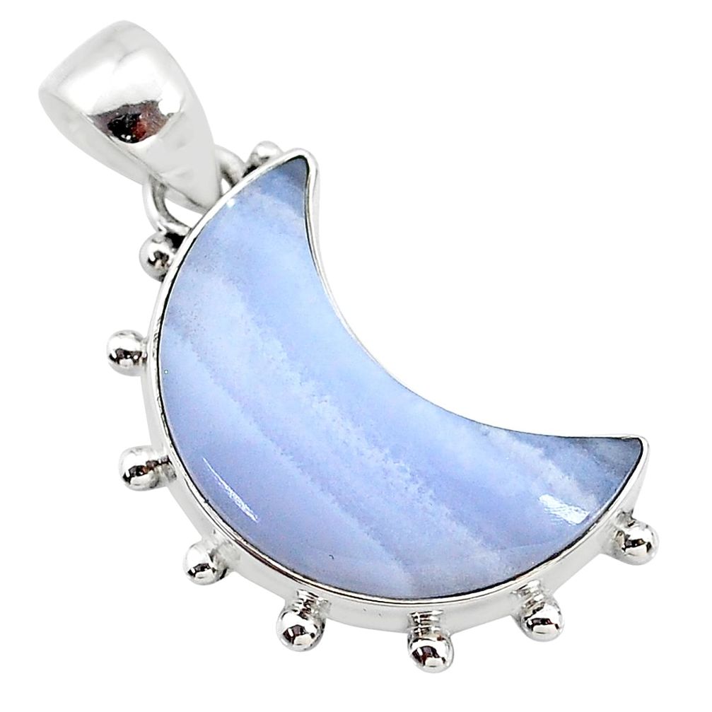 10.65cts natural blue lace agate 925 sterling silver moon pendant t21912