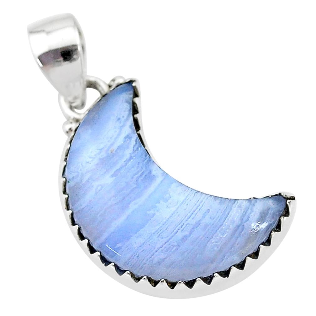 10.53cts natural blue lace agate 925 sterling silver moon pendant t21919