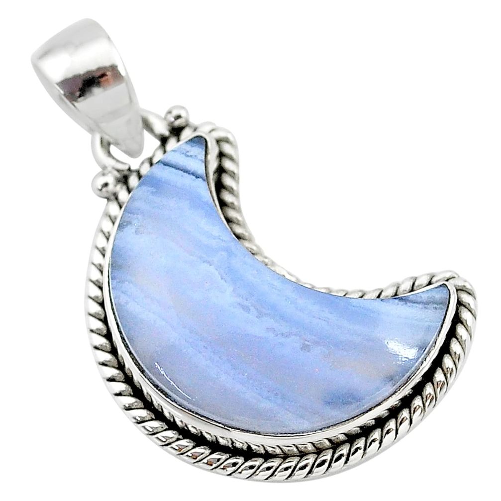 13.73cts natural blue lace agate 925 sterling silver moon pendant t21957