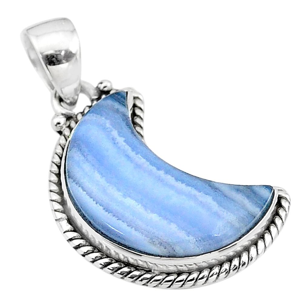 12.10cts natural blue lace agate 925 sterling silver moon pendant t22041