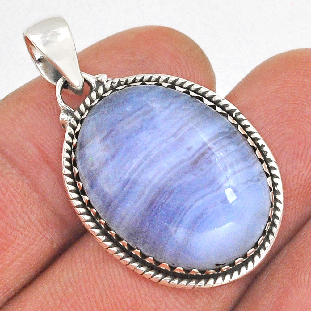16.70cts natural blue lace agate 925 sterling silver pendant jewelry u87325