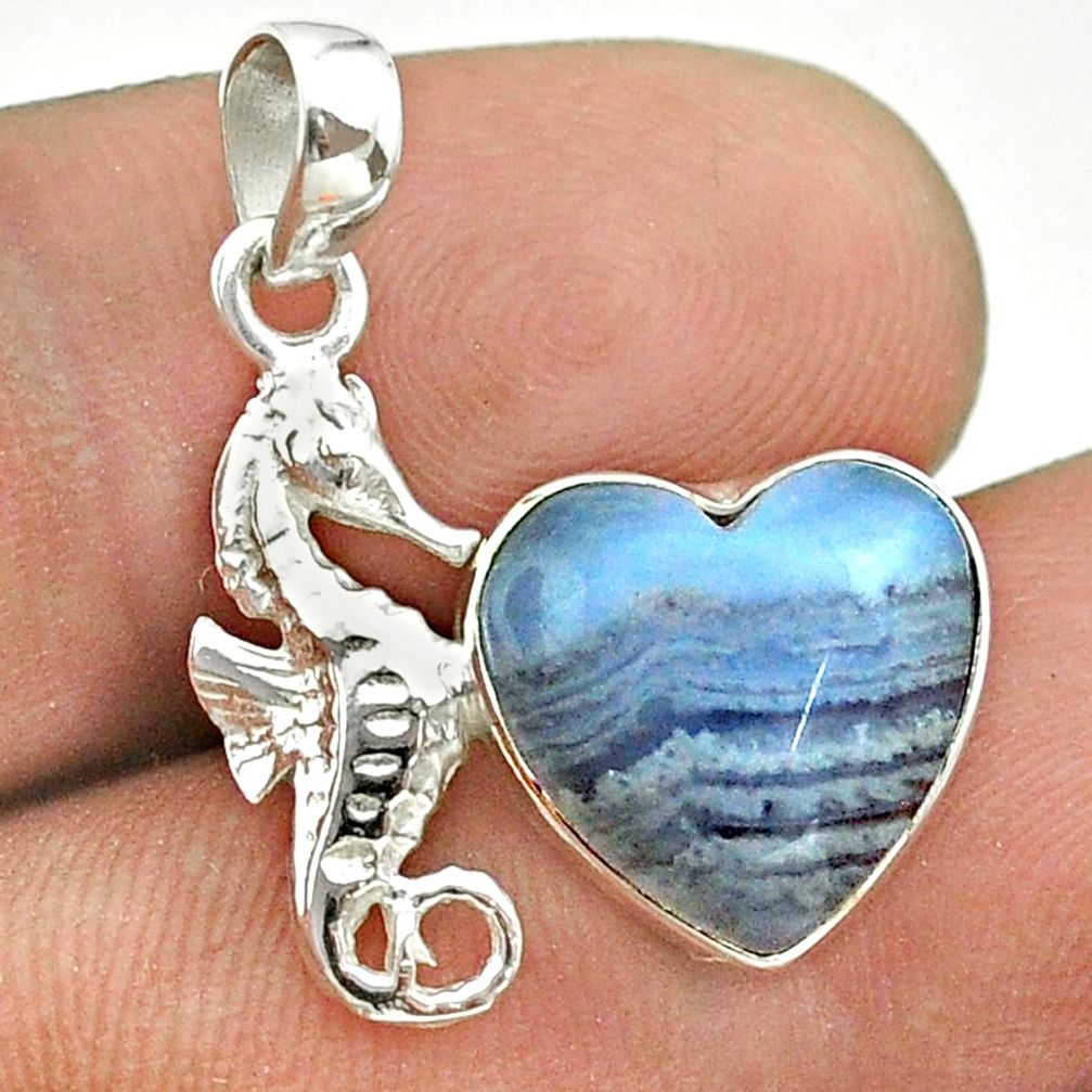 5.87cts natural blue lace agate 925 sterling silver seahorse pendant t55256