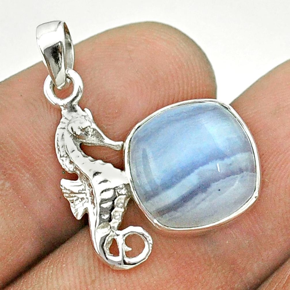 6.26cts natural blue lace agate 925 sterling silver seahorse pendant t55274