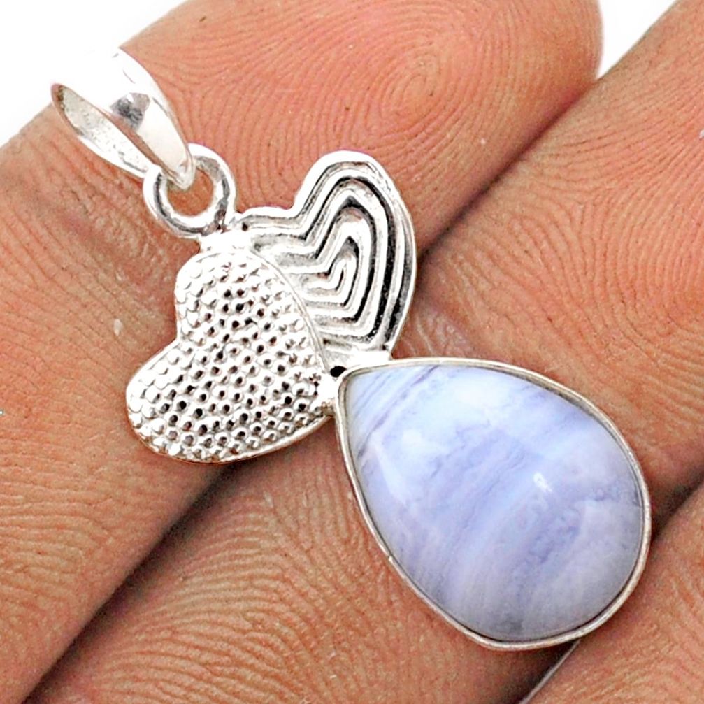 6.19cts natural blue lace agate 925 sterling silver seahorse pendant t82773