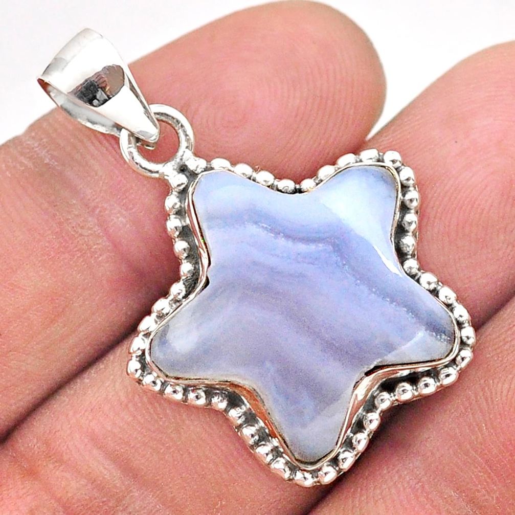 17.20cts natural blue lace agate 925 sterling silver star fish pendant t59407